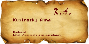 Kubinszky Anna névjegykártya